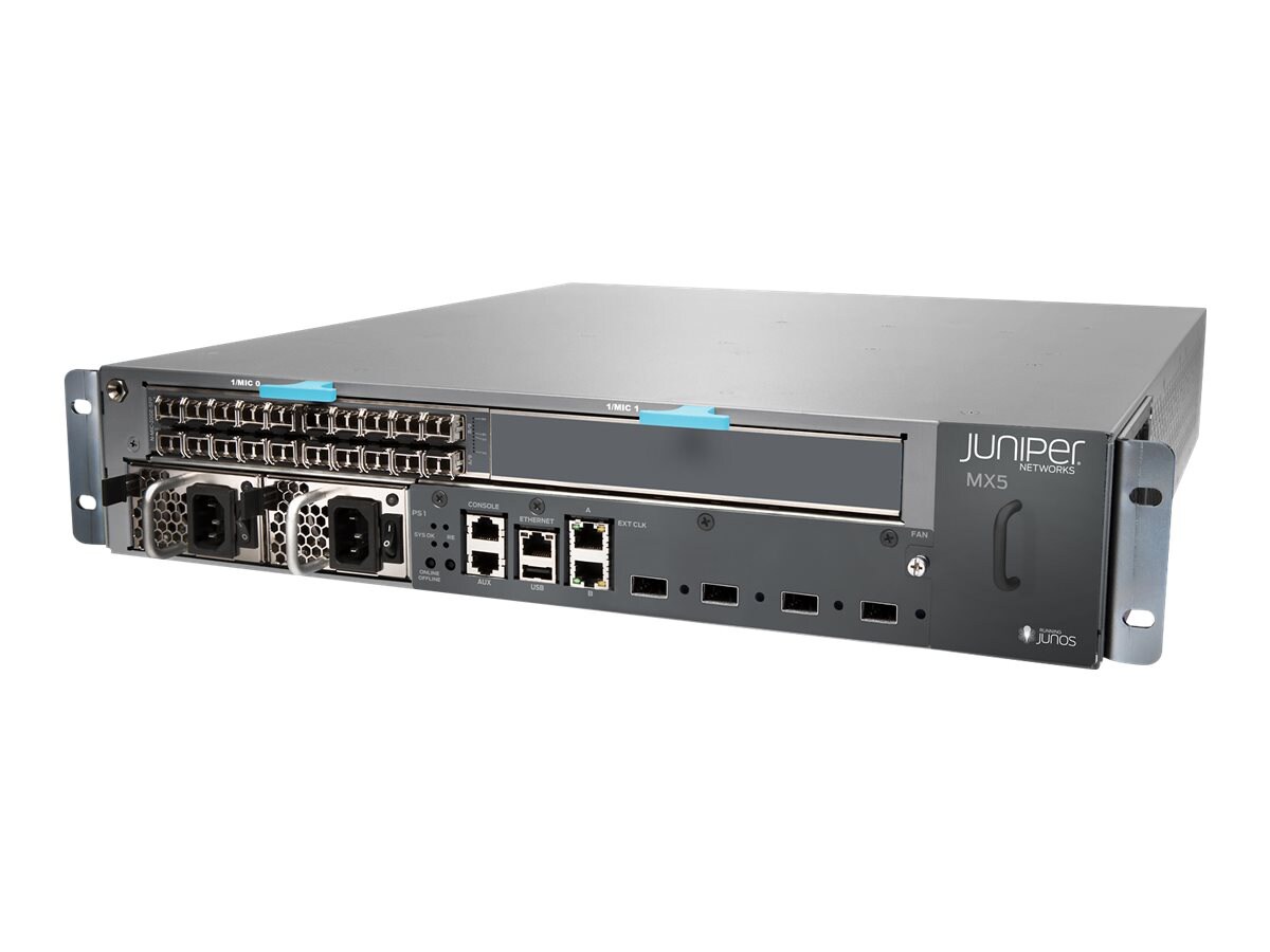 Juniper Networks MX5 - modular expansion base - rack-mountable - with MIC-3D-20GE-SFP, S-MX80-ADV-R, S-MX80-Q and