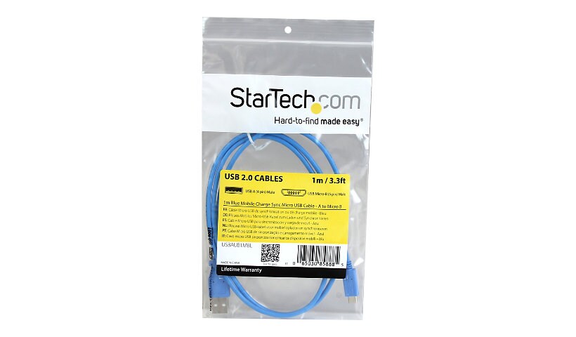 StarTech.com 1m Blue USB to Slim Micro USB Cable - Mobile Charge and Sync