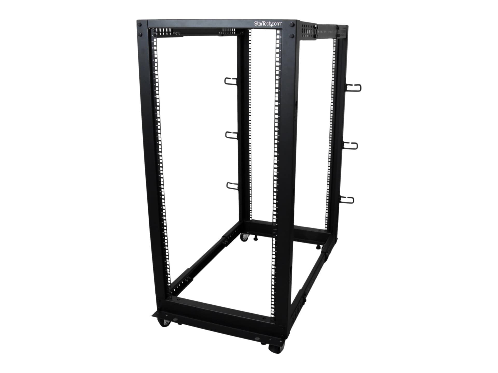 StarTech.com 4-Post 25U Mobile Open Frame Server Rack, 19in Network Rack with Casters, Rolling Rack for