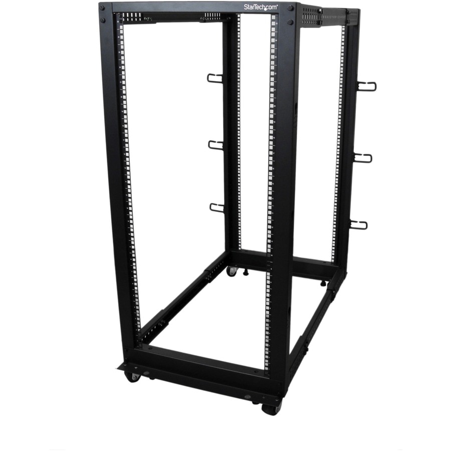 StarTech.com 4-Post 25U Mobile Open Frame Server Rack, 19in Network Rack with Casters, Rolling Rack for