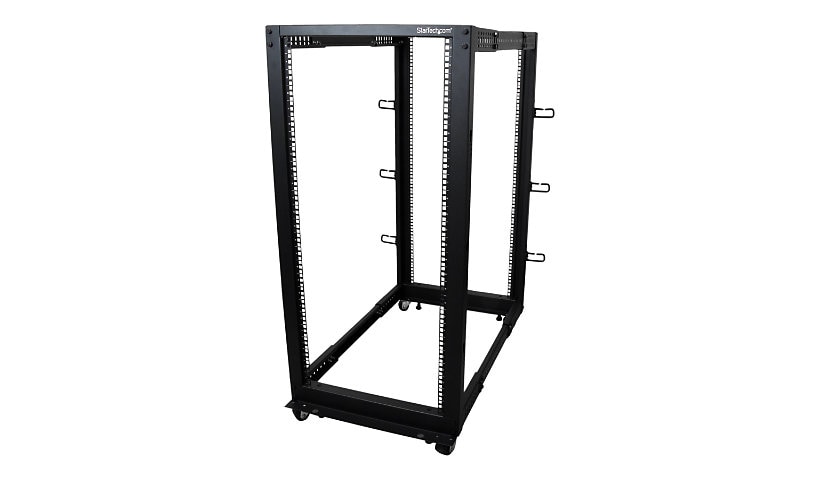 StarTech.com 4-Post 25U Mobile Open Frame Server Rack, 19in Network Rack with Casters, Rolling Rack for