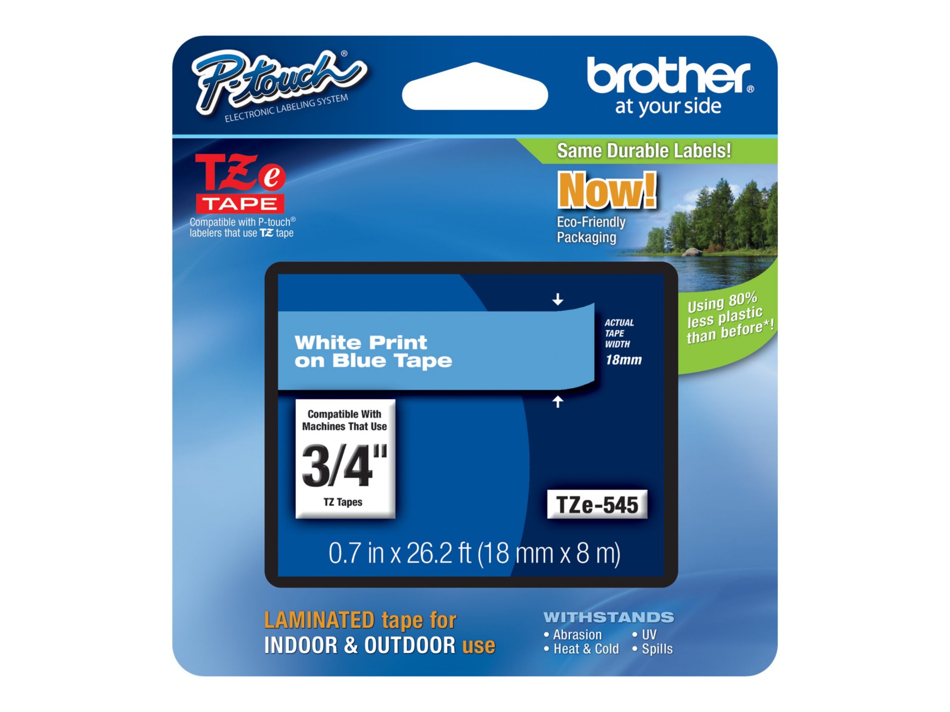 BROTHER 18MM WHITE ON BLUE TAPE