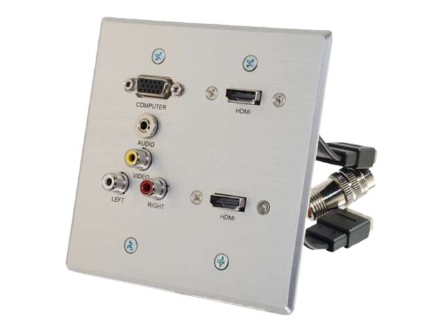 C2G RapidRun VGA, Stereo Audio, Composite Video and RCA Stereo Audio Double Gang Wall Plate with Dual HDMI Pass Through