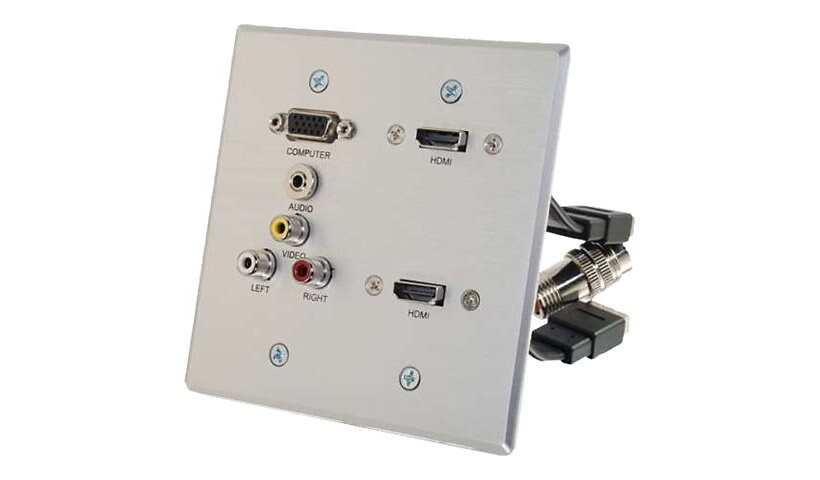 C2G RapidRun VGA, Stereo Audio, Composite Video and RCA Stereo Audio Double Gang Wall Plate with Dual HDMI Pass Through