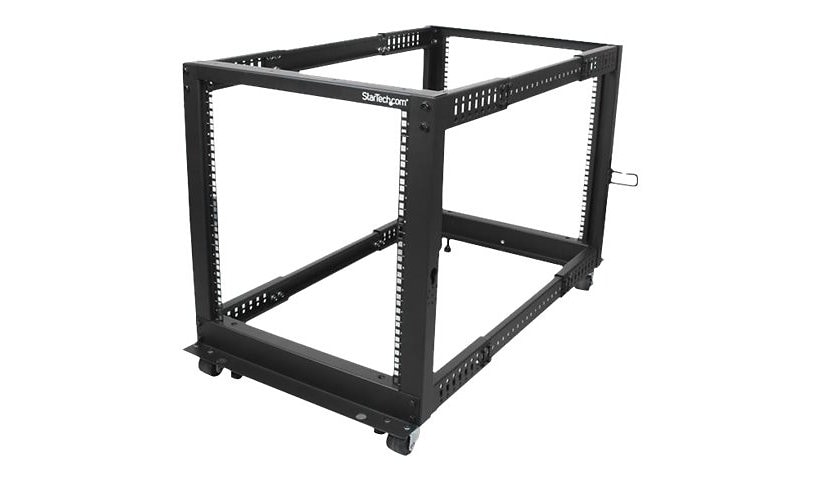 StarTech.com 4-Post 12U Mobile Open Frame Server Rack, 19" Network Rack with Casters, Rolling Rack for