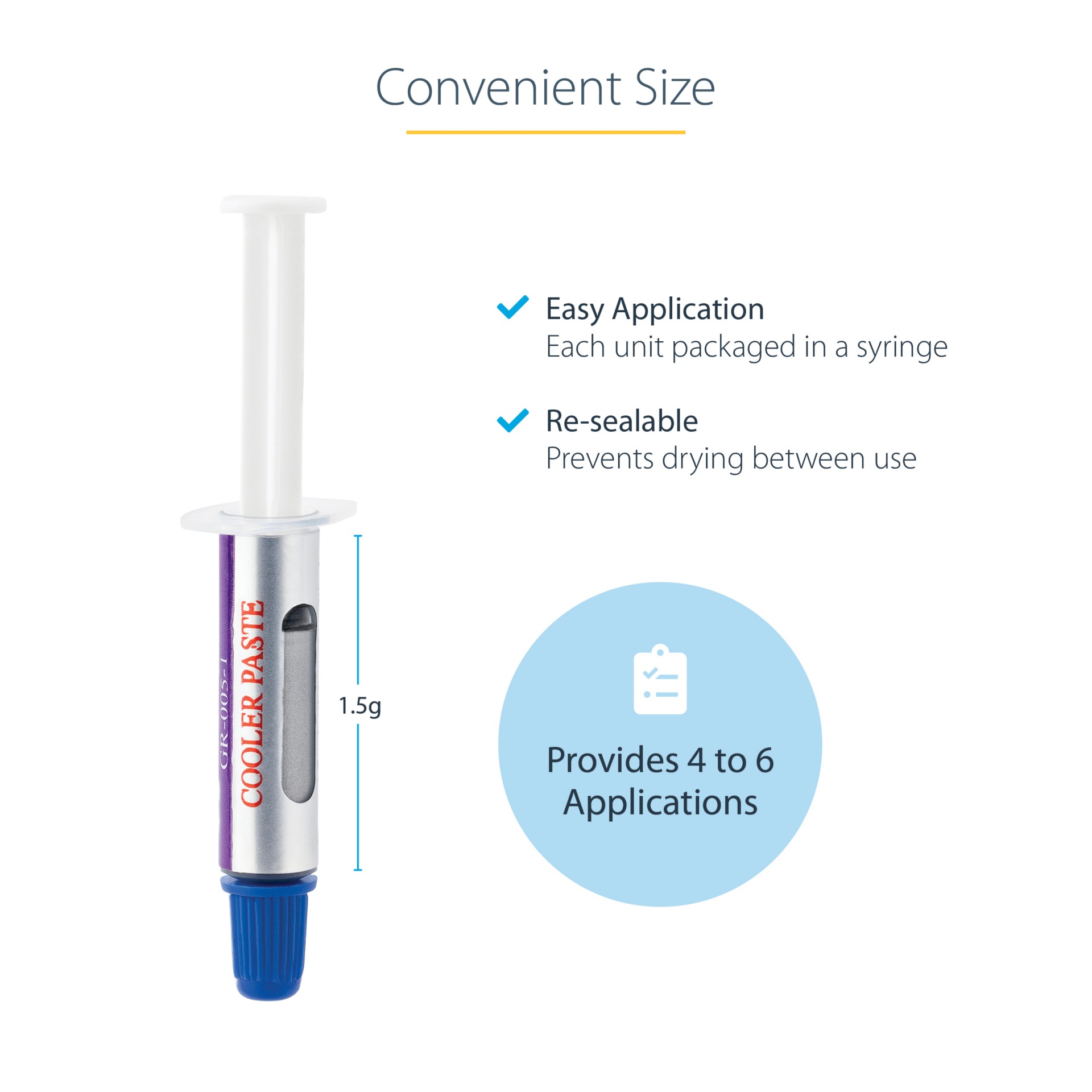 Thumbnail 4 of 10 for StarTech.com Thermal Paste, Metal Oxide Compound, Re-sealable Syringe (1.5g), CPU/GPU Thermal Grease Paste