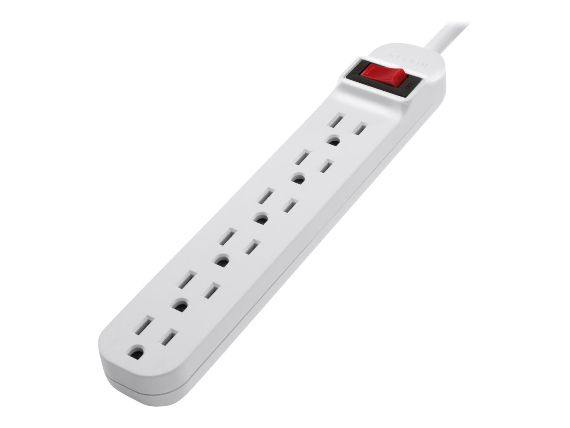 Belkin 6-Outlet Power Strip - 3ft Cord - Straight Plug - On-Off Switch - White