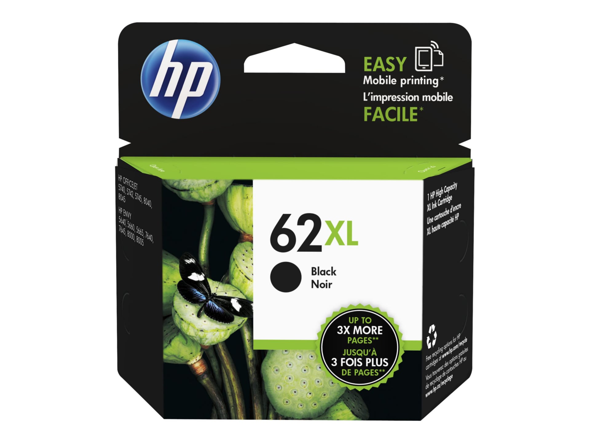 Replacement HP 62 Ink XL Combo Pack of 3 - High Yield: 2 Black, 1 Tri-color