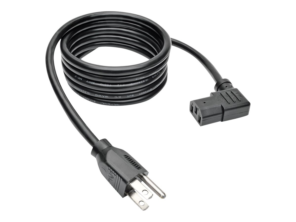 Thumbnail 3 of 6 for Eaton Tripp Lite Series Computer Power Cord, NEMA 5-15P to Right-Angle C13 - 10A, 125V, 18 AWG, 10 ft. (3.05 m), Black -
