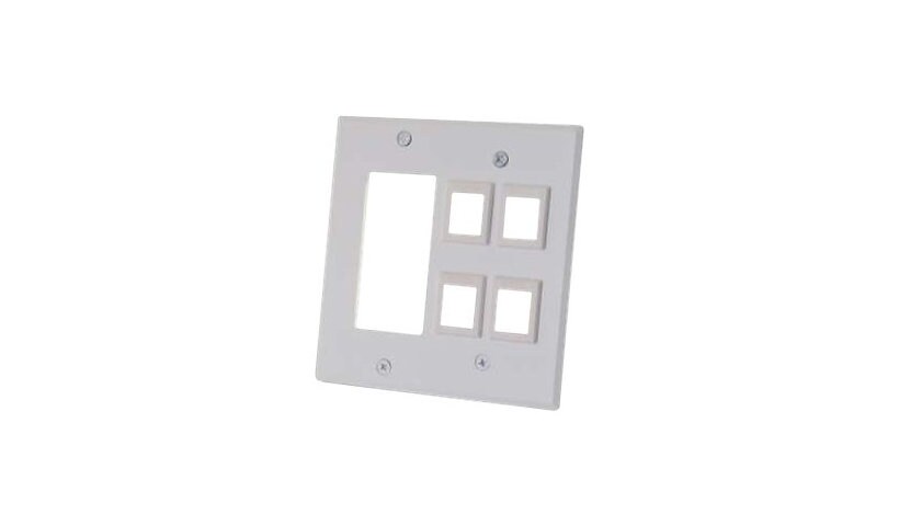 C2G Decorative Style Cutout with Four Keystone Double Gang Wall Plate - Whi