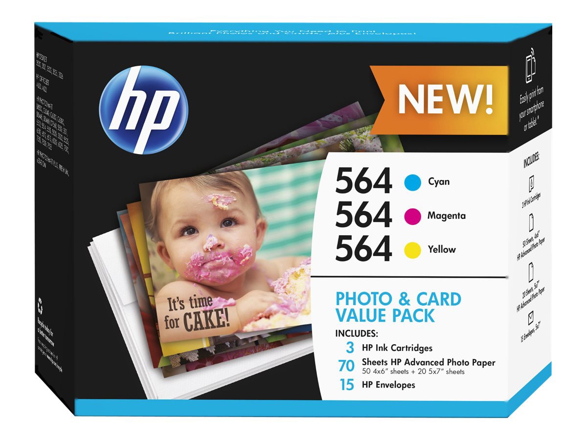 HP 564 Photo and Card Value Pack - 3-pack - yellow, cyan, magenta - origina