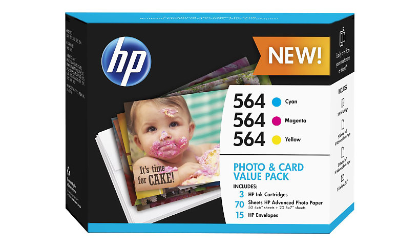 HP 564 Photo and Card Value Pack - 3-pack - yellow, cyan, magenta - origina