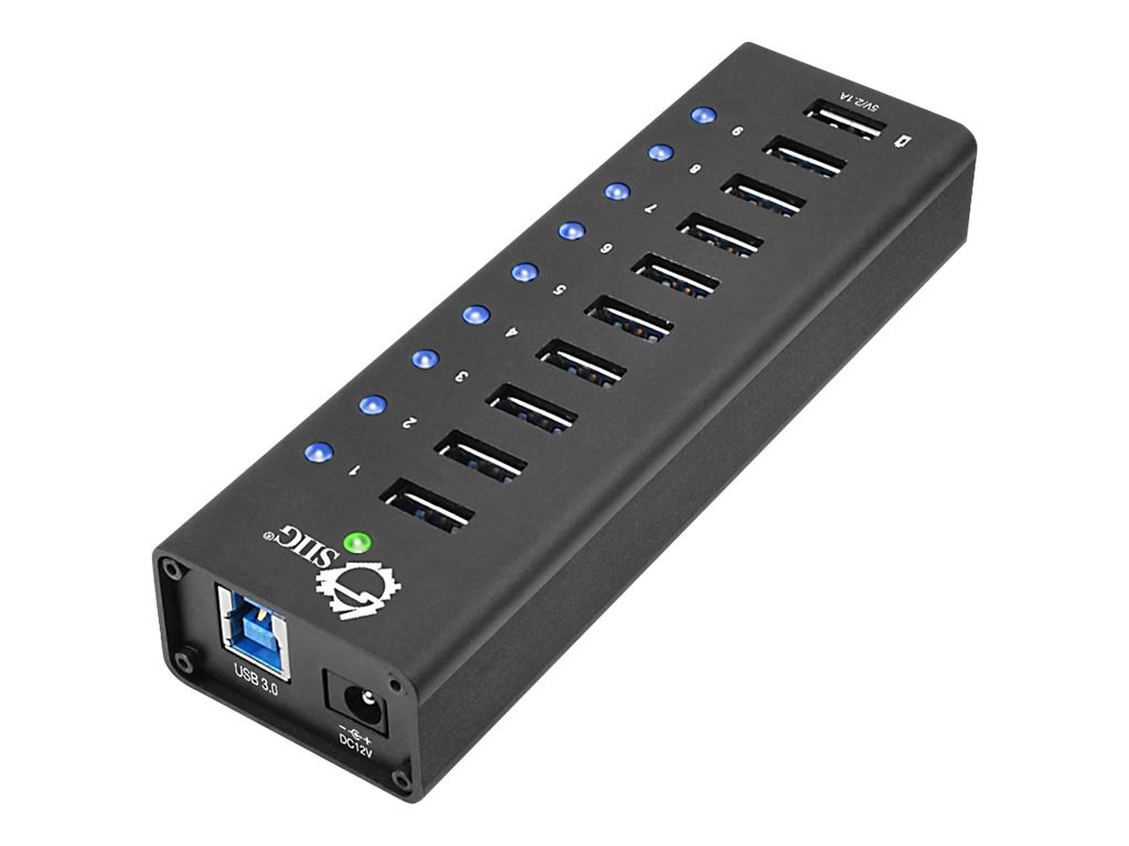 SIIG USB 3.0 9-Port HUB + 1-Port Charging with Power Adapter - hub - 9 port