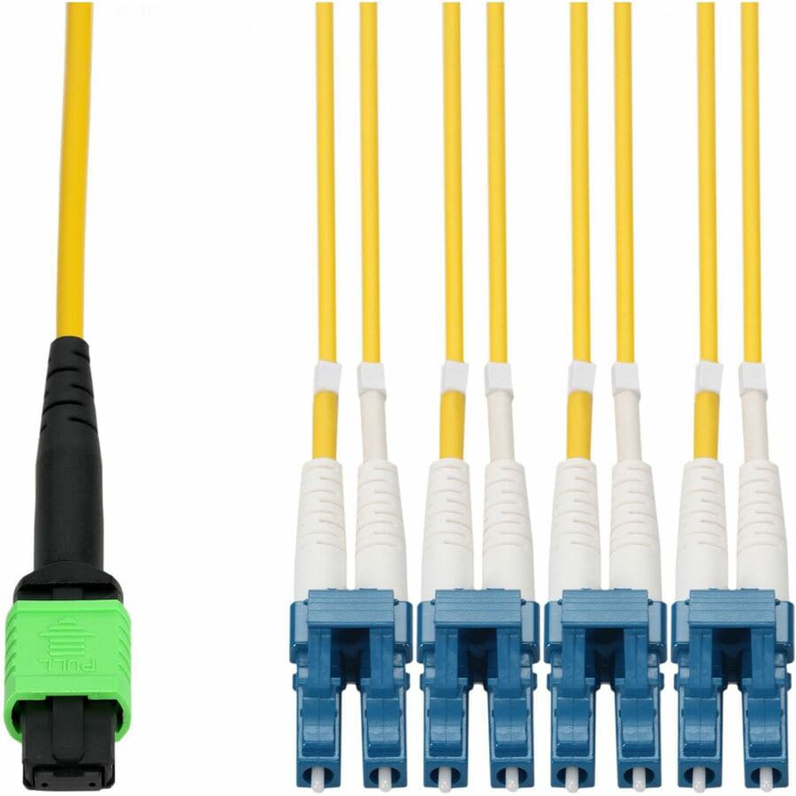 Proline 3m MPO/APC to 4xLC/UPC Duplex Yellow OS2 OFNR (Riser-Rated) 8-Strand SMF Fiber Fanout Cable