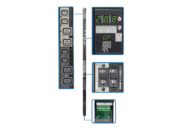Tripp Lite PDU 3-Phase Switched 240V/230V/220V 28.8kW 12 C13 12 C19 Vertical 0URM - vertical rackmount - power