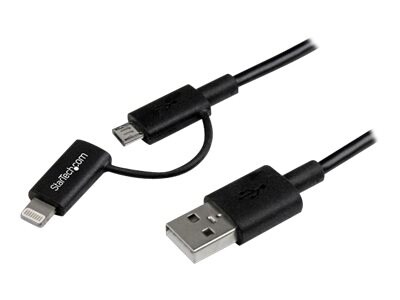 Utallige håndled samling StarTech.com 1m Black Apple 8-pin Lightning or Micro USB to USB Combo Cable  - LTUB1MBK - iPods & MP3 Players - CDW.com