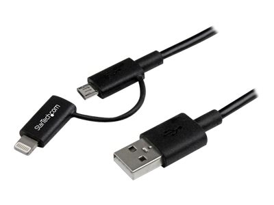 StarTech.com 1m Black Apple 8-pin Lightning or Micro USB to USB Combo Cable