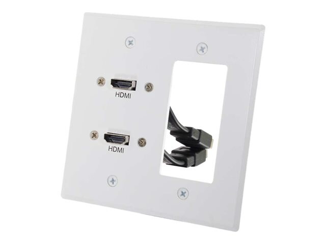 C2G Dual HDMI Pass Through Double Gang Wall Plate with Single Decorative Cutout - White