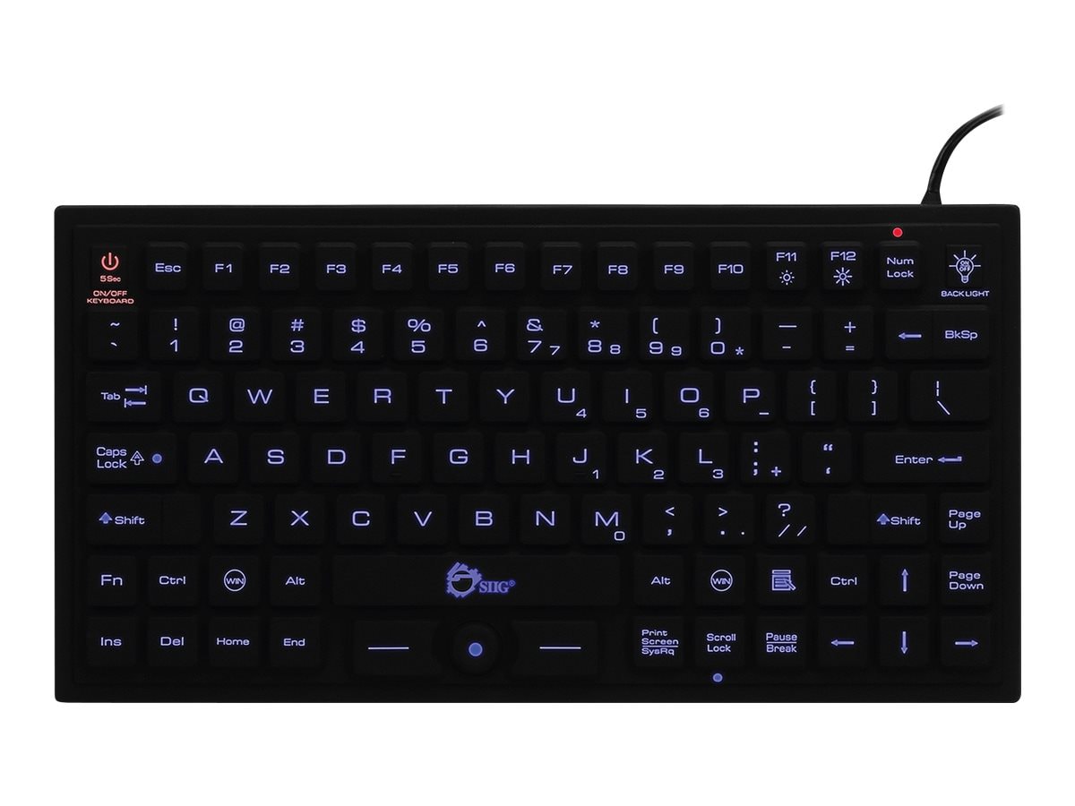 SIIG Industrial/Medical Grade Washable Backlit Keyboard with Pointing Device - keyboard - QWERTY - black