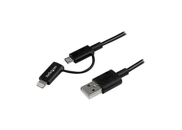 StarTech.com 1m Black Apple 8-pin Lightning or Micro USB to USB Combo Cable
