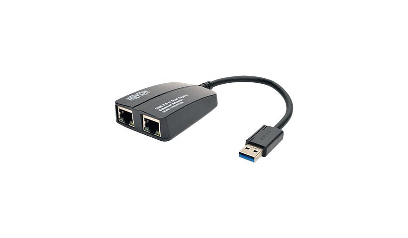 Tripp Lite USB 3.0 to Dual Port Gigabit Ethernet Adapter RJ45 10/100/1000 Mbps - network adapter - USB 3.0 - Gigabit