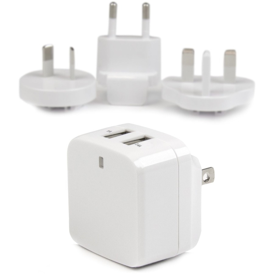 StarTech.com Travel USB Wall Charger - 2 Port - White - Universal Travel Ad