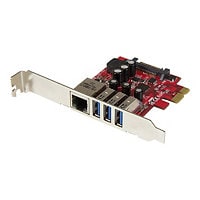 StarTech.com 3 Port PCI Express USB 3.0 Card + Gigabit Ethernet - 5Gbps