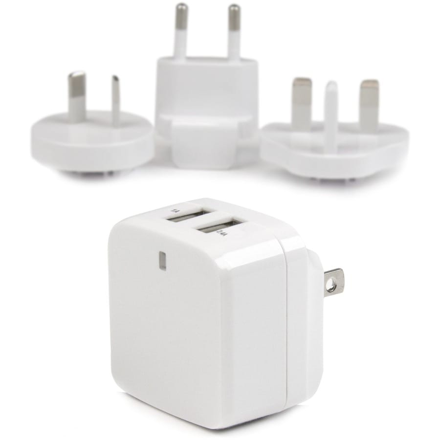 StarTech.com Travel USB Wall Charger - 2 Port - White - Universal Travel Adapter - International Power Adapter - USB