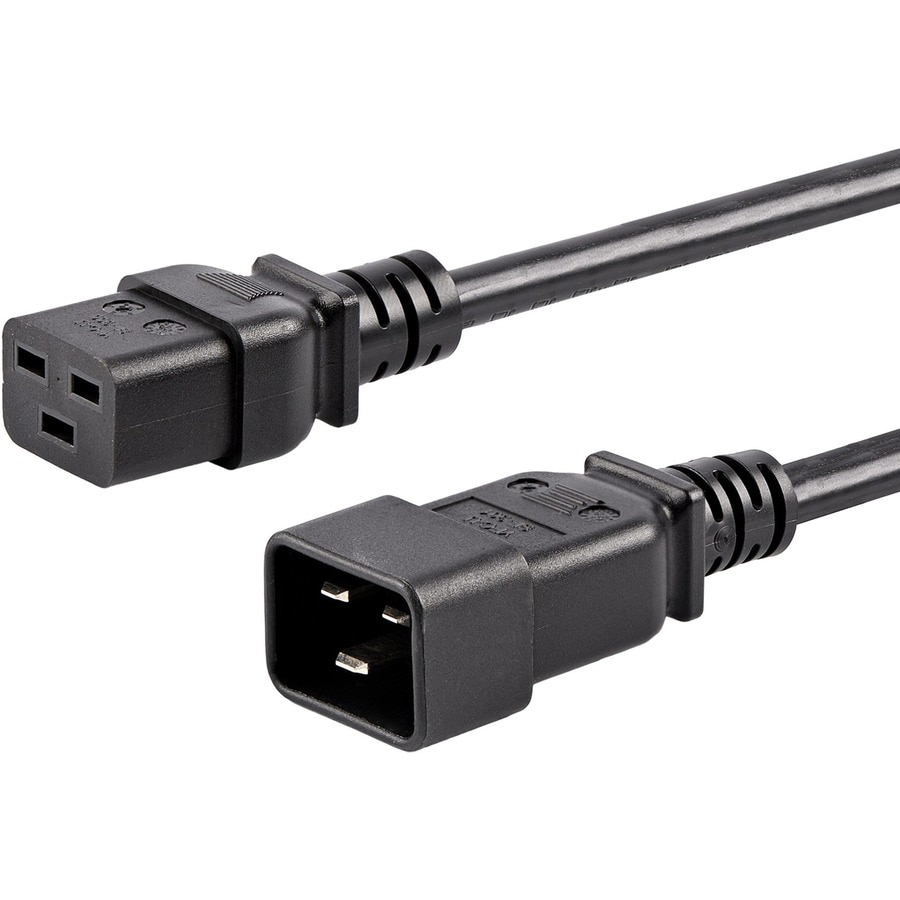 StarTech.com 10ft (3m) Heavy Duty Extension Cord, IEC C19 to IEC C20 Black Extension Cord, 15A 250V, 14AWG, Heavy Gauge