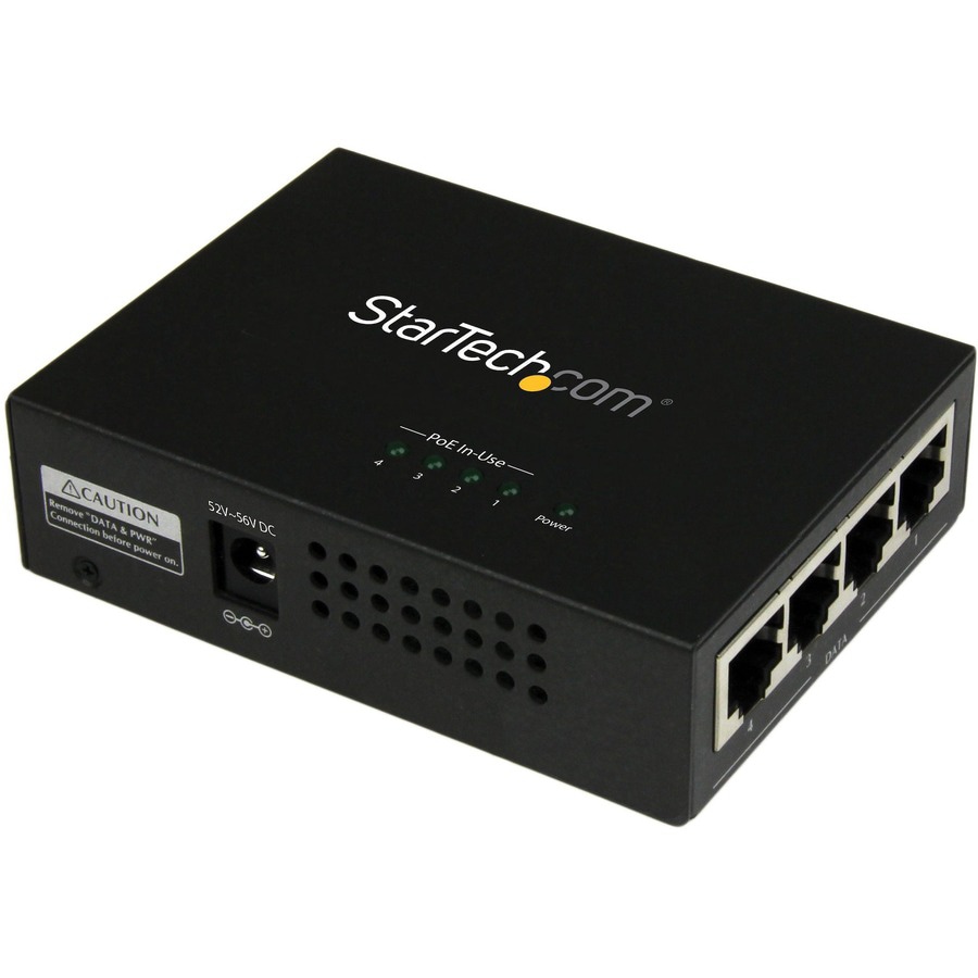 StarTech.com 4 Port Gigabit Midspan - PoE+ Injector - 802.3at and 802.3af - Wall-mountable Power over Ethernet TAA