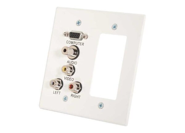 C2G VGA, 3.5mm Audio, Composite Video and RCA Stereo Audio Pass Through Double Gang Wall Plate with One Decorative Style