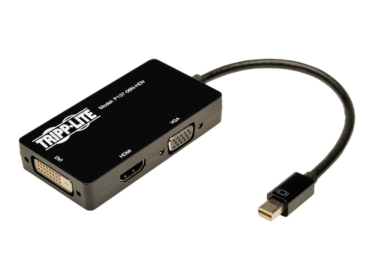 Tripp Lite 6in Mini DisplayPort to VGA / DVI / HDMI Adapter Converter mDP 6" - convertisseur vidéo - noir