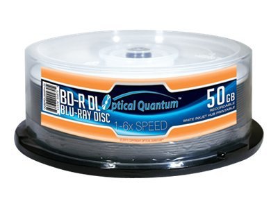Optical Quantum White Inkjet Hub Printable - BD-R DL x 25 - 50 GB - storage