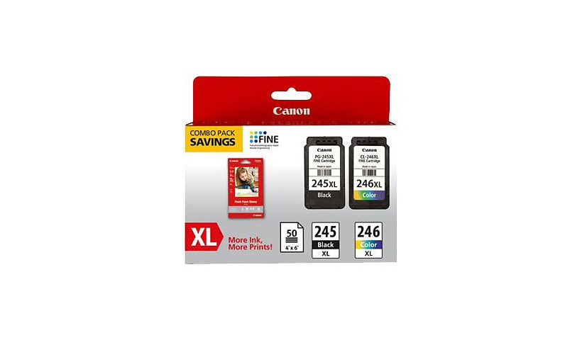 Canon PG-245 XL/CL-246XL Combo Pack with GP-502 - 2-pack - XL - color (cyan, magenta, yellow), pigmented black -