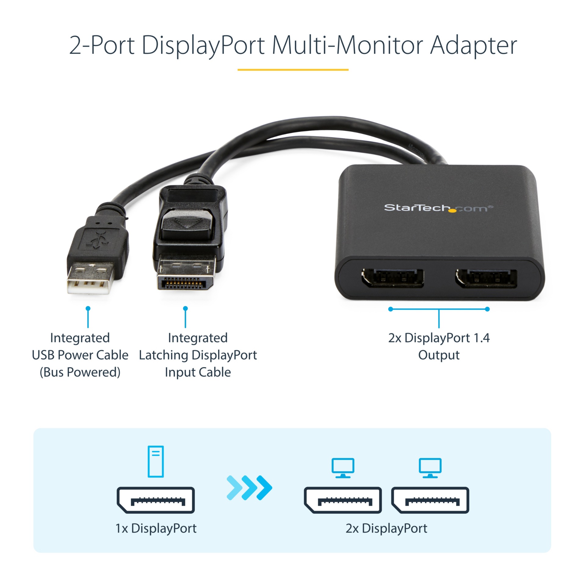 Thumbnail 3 of 8 for StarTech.com Dual-Monitor DisplayPort 1.2 Splitter Adapter, DP to Dual 4K 30Hz Multi-Monitor Computer MST Hub, Windows