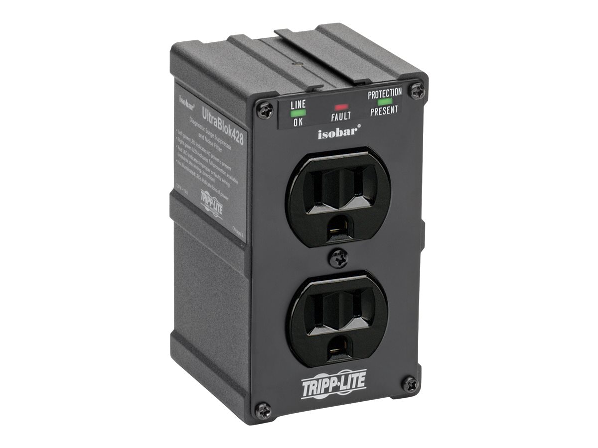 Thumbnail 3 of 6 for Eaton Tripp Lite Series Isobar 2-Outlet Surge Protector Direct Plug-In 1410 Joules Diagnostic LEDs Black Metal Housing
