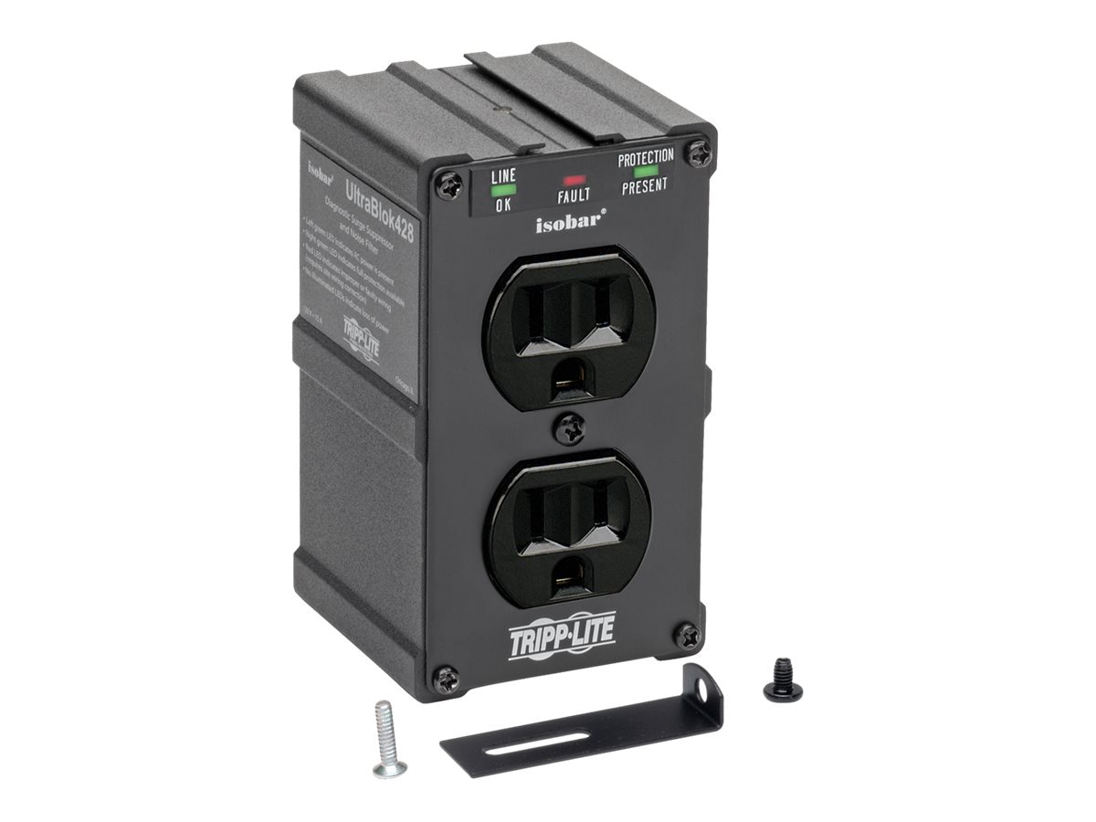 Thumbnail 5 of 6 for Eaton Tripp Lite Series Isobar 2-Outlet Surge Protector Direct Plug-In 1410 Joules Diagnostic LEDs Black Metal Housing