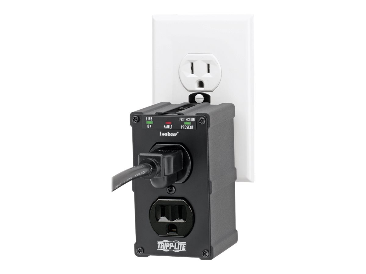 Thumbnail 6 of 6 for Eaton Tripp Lite Series Isobar 2-Outlet Surge Protector Direct Plug-In 1410 Joules Diagnostic LEDs Black Metal Housing