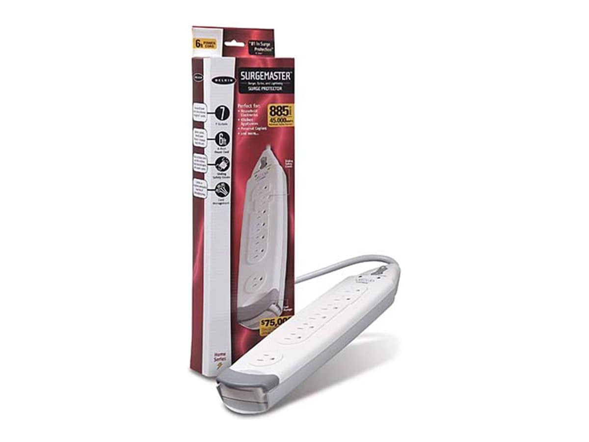 Belkin 7 Outlet Power Strip Surge Protector with 6ft power cord - 785 Joules - White