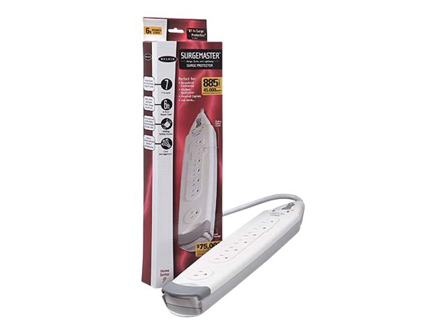 Thumbnail 2 of 2 for Belkin 7-Outlet Surge Protector - 6ft Cord - Straight Plug - 885J - On-Off Switch - White