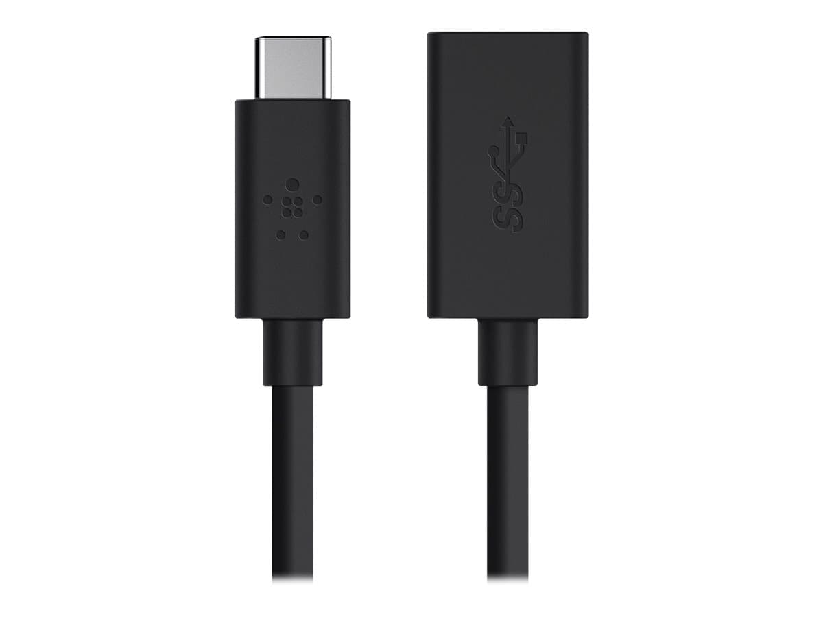 Belkin USB-A to USB-C Adapter Cable - USB 3.0 - 5 Gbps - F/M - 5in/14cm - Black