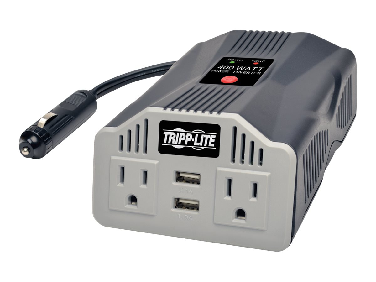 Tripp Lite 400W Compact Car Inverter 12V 120V 2-Port USB Charging 2 Outlet  - PV400USB - Power Inverters 