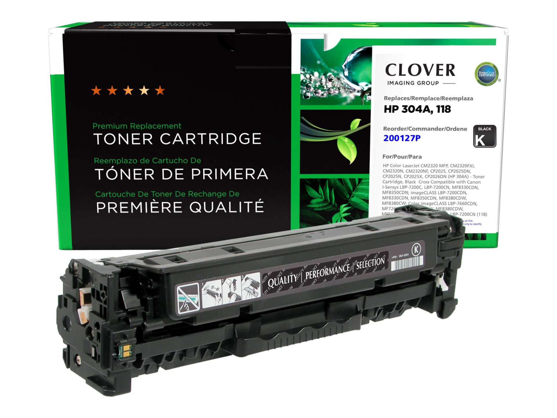 Clover Remanufactured Toner for HP CC530A (304A), Black, 3,500 page yield