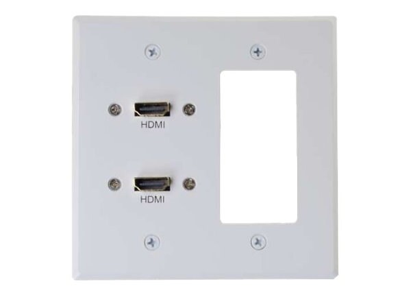 C2G RapidRun Dual HDMI Double Gang Wall Plate Transmitter with One Decorative Style Cutout - White - HDMI wall plate