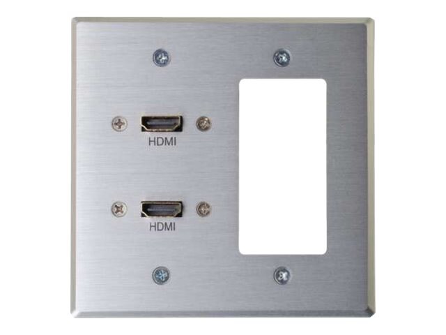 C2G RapidRun Dual HDMI Double Gang Wall Plate Transmitter with One Decorative Style Cutout - Aluminum - HDMI wall plate