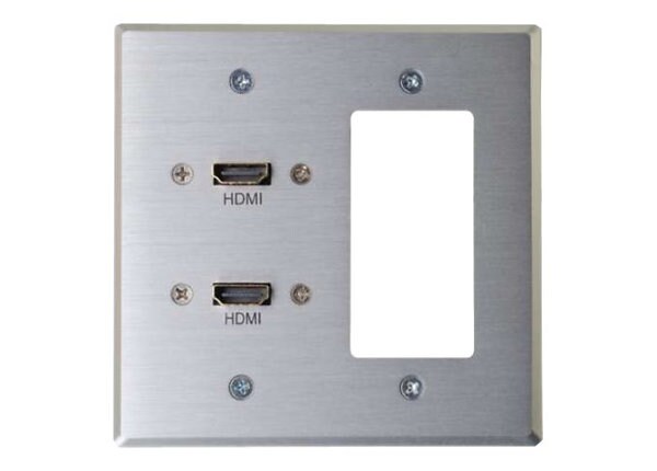 C2G RapidRun Dual HDMI Double Gang Wall Plate Transmitter with One Decorative Style Cutout - Aluminum - HDMI wall plate