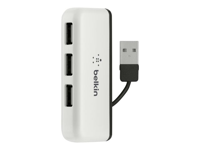 Belkin 4-Port USB-A Ultra-Slim Hub - USB-A to 4x USB-A - Tethered USB-A Cable - Port Extender - White