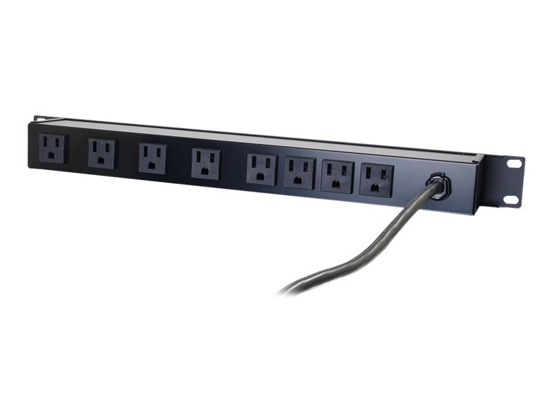 C2G 15ft Wiremold Rack Mount 8-Outlet 120v/15a Lighted Switch Power Strip -