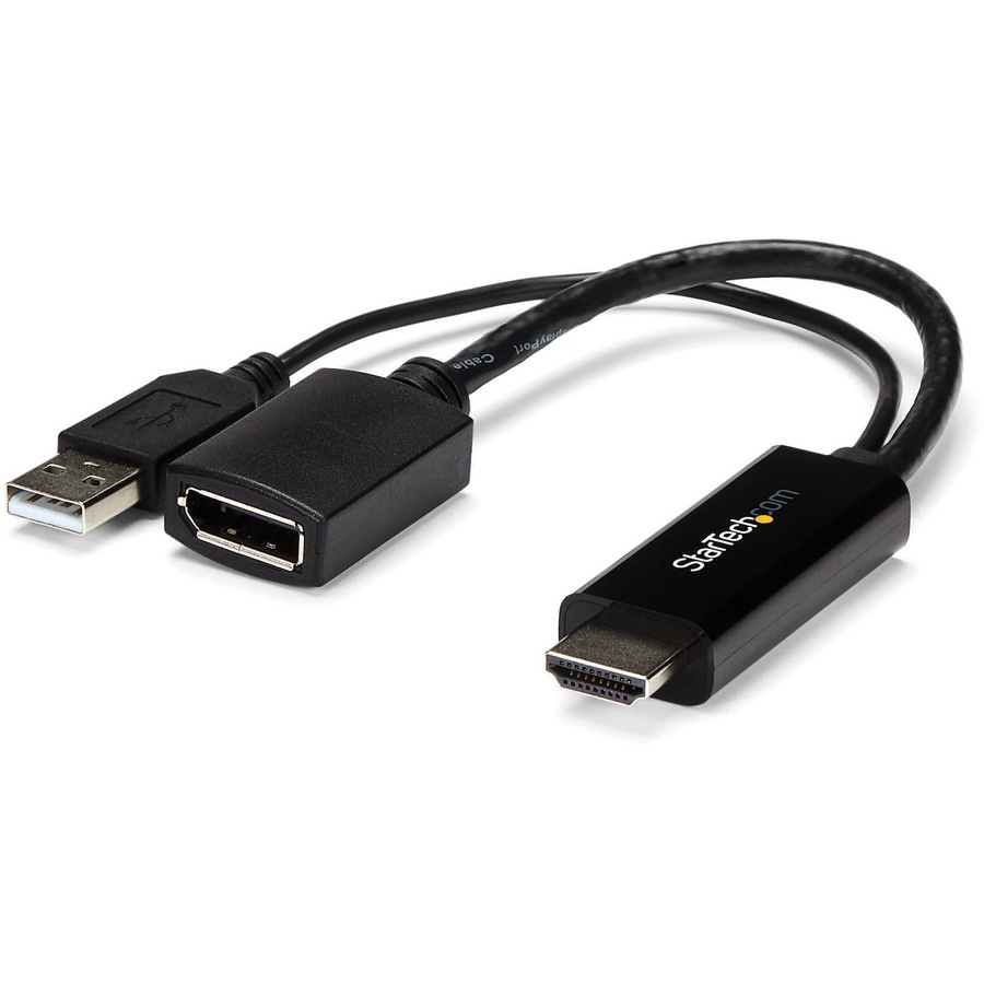StarTech.com HDMI to DisplayPort Adapter - 4K 30Hz - Active HDMI to DP Converter - HDMI Male to DP Female - USB Powered