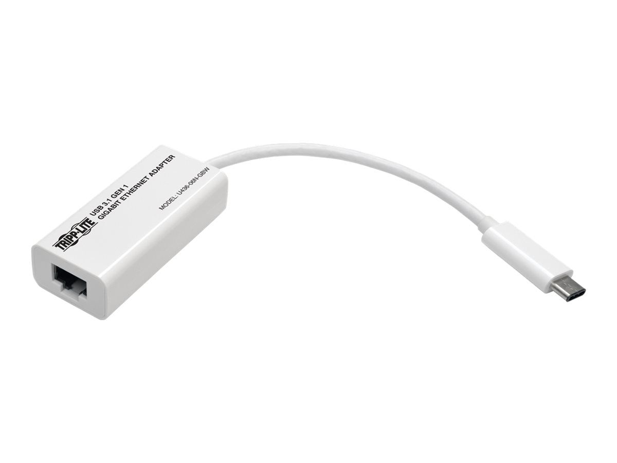 Tripp Lite USB-C to Gigabit Ethernet NIC Network Adapter 10/100/1000 Mbps  White - network adapter - USB-C 3.1 - Gigabit - U436-06N-GBW - USB Hubs 
